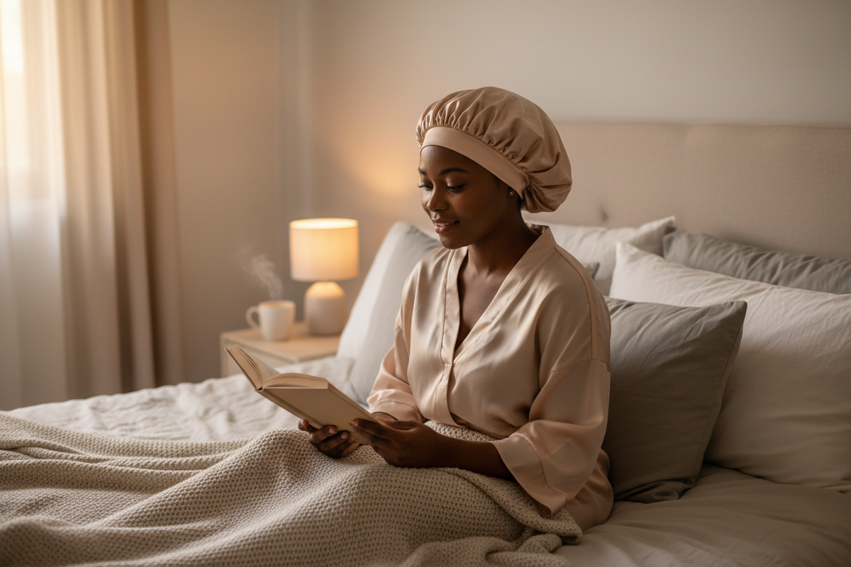 Best silk bonnet for natural hair — Soreia mulberry silk bonnet to protect curls, coils, and locs overnight and prevent breakage