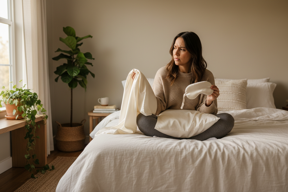 Silk pillowcase vs sleep mask — which should you buy first? Soreia 22 momme mulberry silk pillowcase and contoured sleep mask comparison
