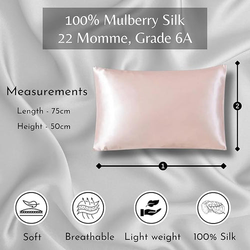 Pink 22 Momme Grade 6A Mulberry silk pillowcase by Soreia, showcasing smooth, shiny silk fabric with a subtle luster.
