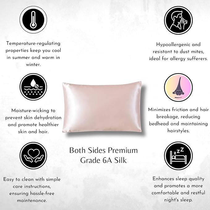 Pink 22 Momme Grade 6A Mulberry silk pillowcase by Soreia, smooth and luxurious with a soft, shiny finish.