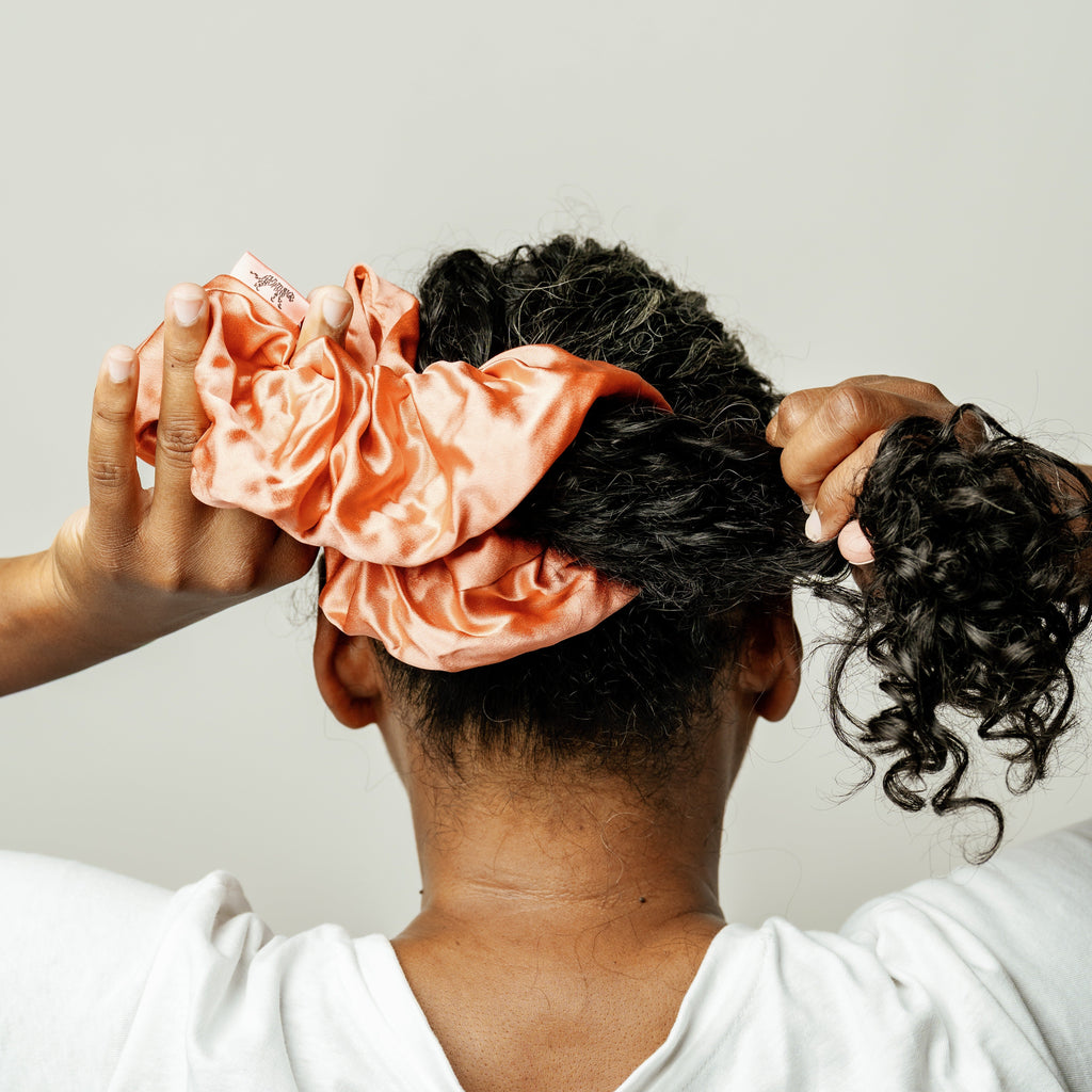Organic Silk Oversized Scrunchie — Peachy Coral | 22 Momme Mulberry Silk