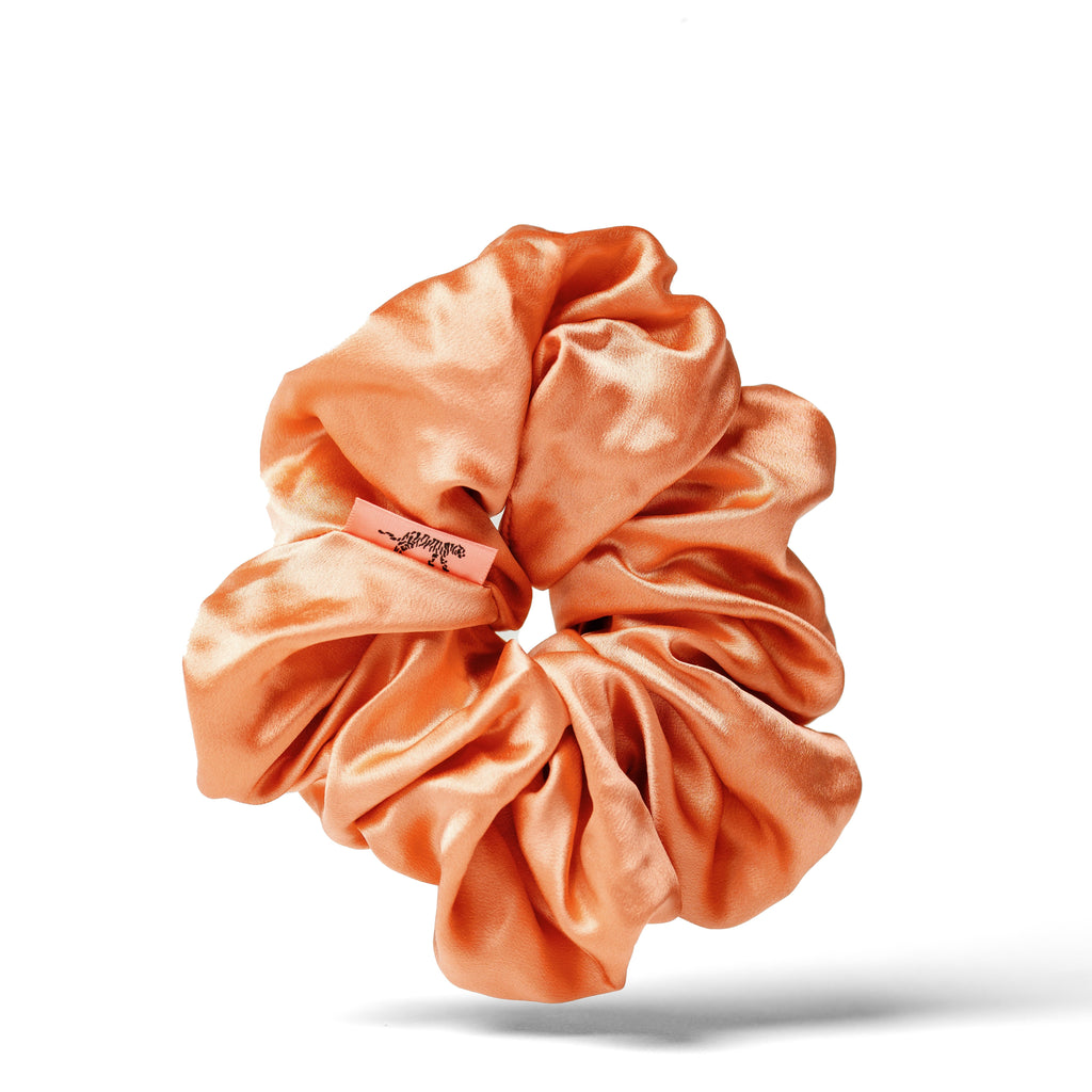 Organic Silk Oversized Scrunchie — Peachy Coral | 22 Momme Mulberry Silk