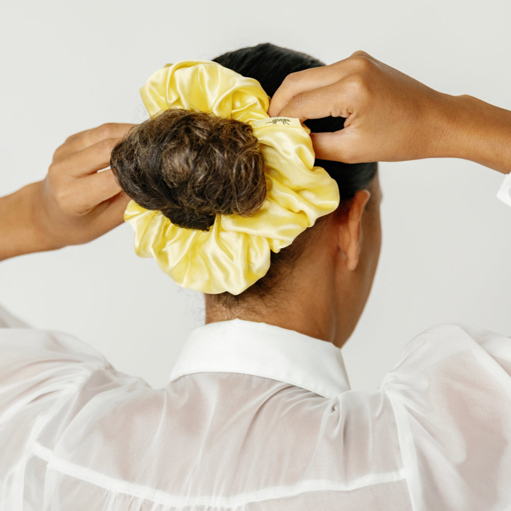 Organic Silk Oversized Scrunchie — Sunshine Yellow | 22 Momme Mulberry Silk