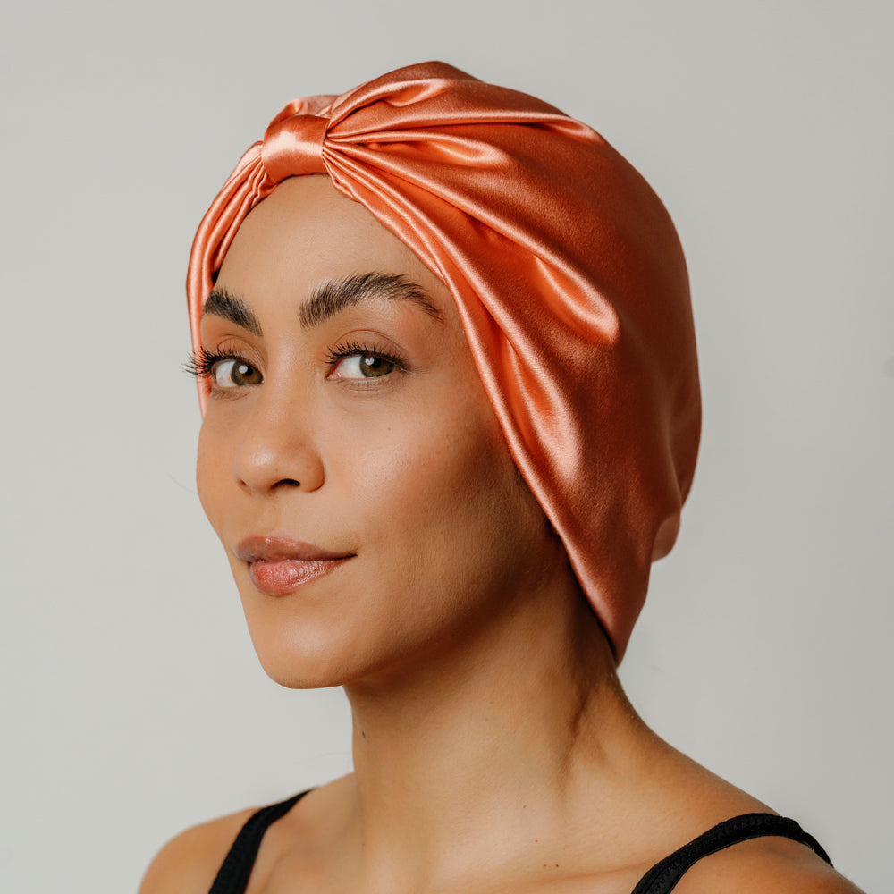 Organic Silk Sleep Bonnet — Peachy Coral | 22 Momme Mulberry Silk
