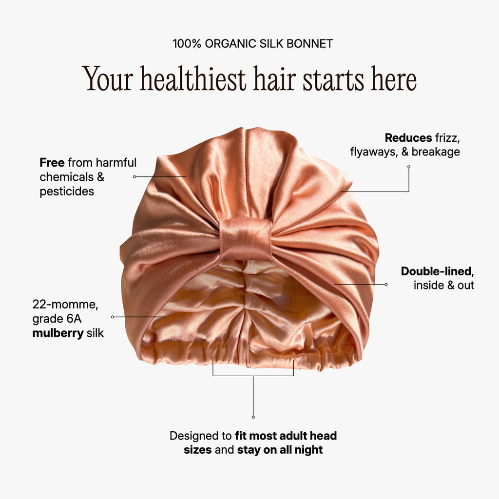 Organic Silk Sleep Bonnet — Peachy Coral | 22 Momme Mulberry Silk