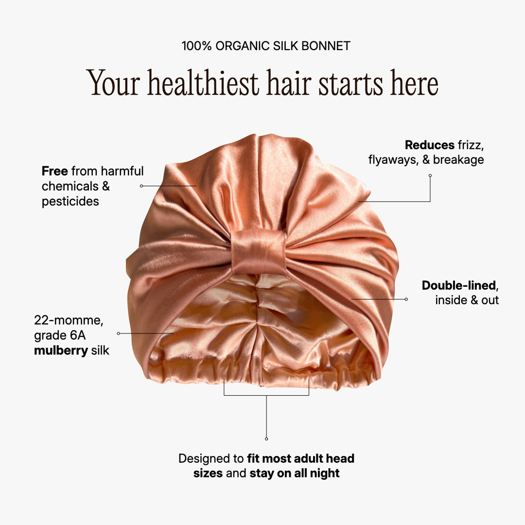 Organic Silk Sleep Bonnet — Peachy Coral | 22 Momme Mulberry Silk