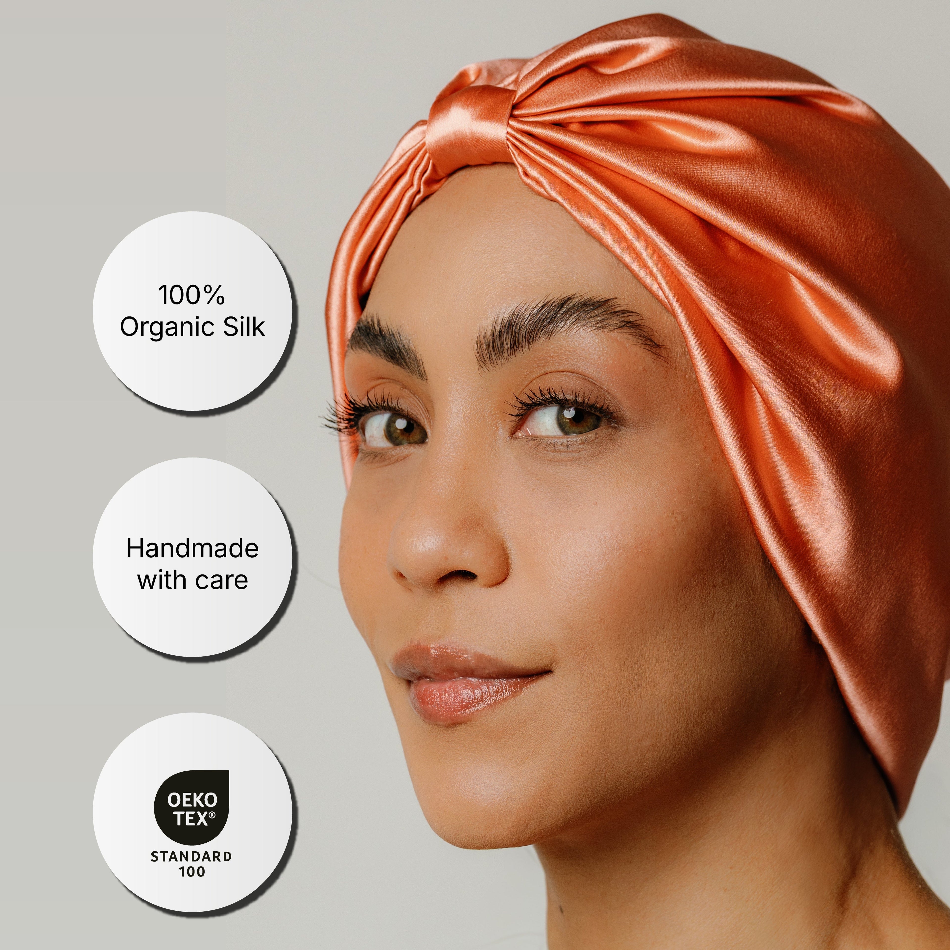 Organic Silk Sleep Bonnet — Peachy Coral | 22 Momme Mulberry Silk