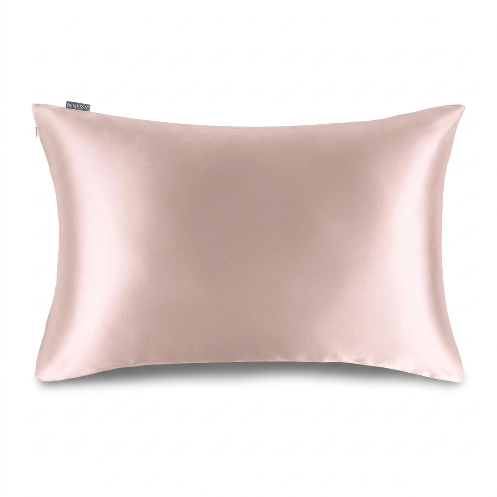 Heavenly Pink pillowcase displayed on a pillow against a white background, with a small RENESSY label at the upper edge