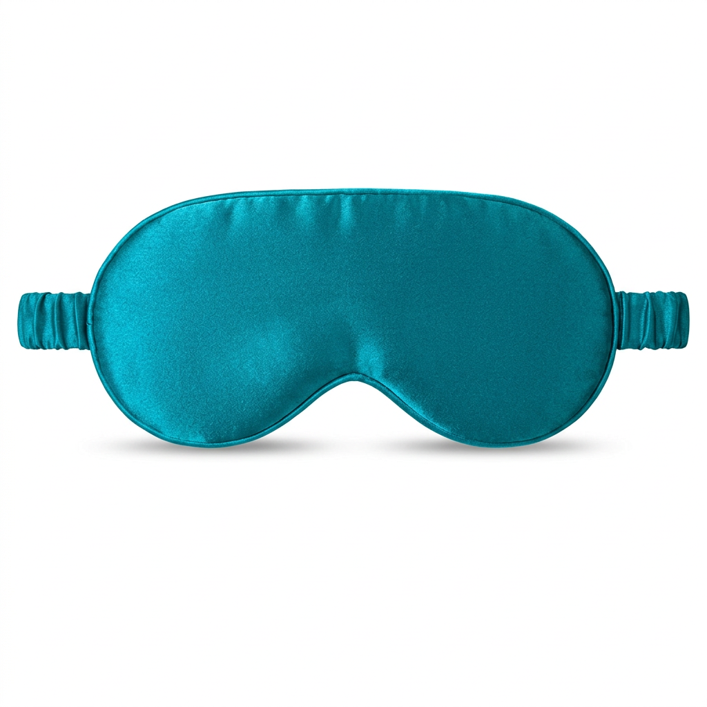 Peacock Blue sleep mask with a gathered strap, shown from the front on a white background.