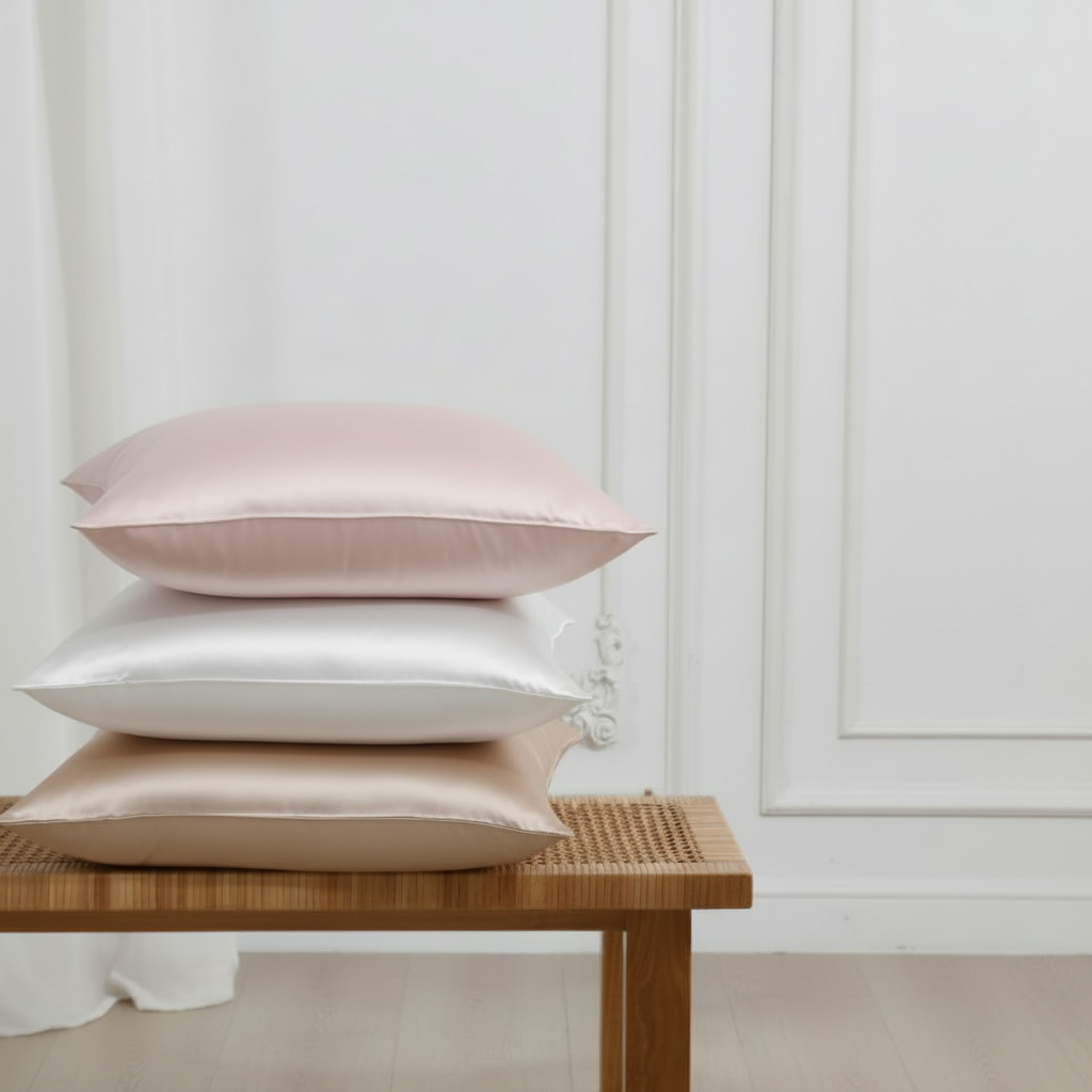 White Soreia Beauty Sleep Silk Pillowcase made from 22 Momme Mulberry silk, featuring a smooth, luxurious standard-sized pillow cover.