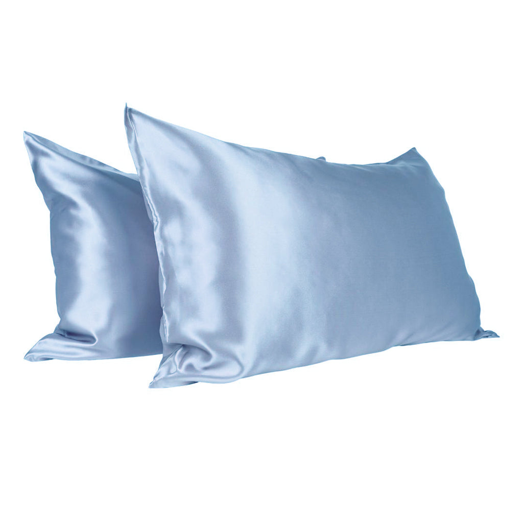 Soreia Queen Silk Pillowcase Set in Arctic Blue, 2-pack, made from 22 Momme Mulberry Silk with smooth, shiny fabric.