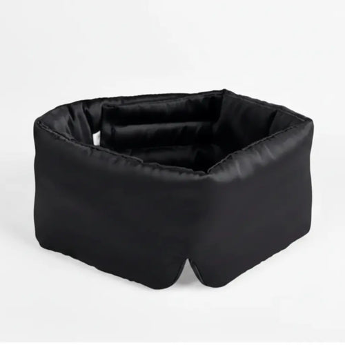 Soreia 22 Momme Mulberry Silk Sleep Mask in Midnight Black, soft and smooth silk sleep aid for restful nights