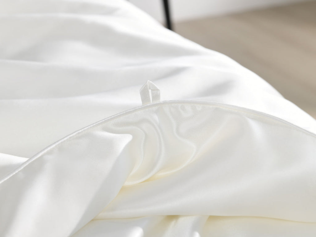 Soreia All Season Mulberry Silk Comforter with Grade 6A silk fill, lightweight for summer warmth and comfort.