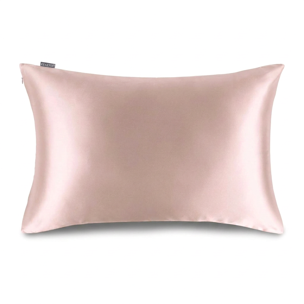 Heavenly Pink pillowcase displayed on a pillow against a white background, with a small RENESSY label at the upper edge